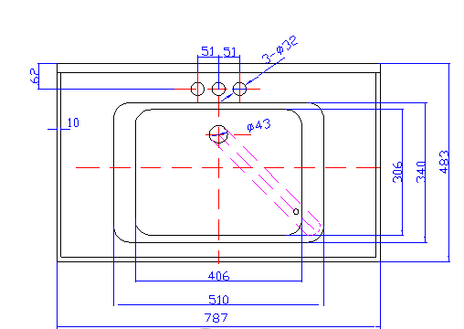 3119 Vanity Top with Rectangle Bowl